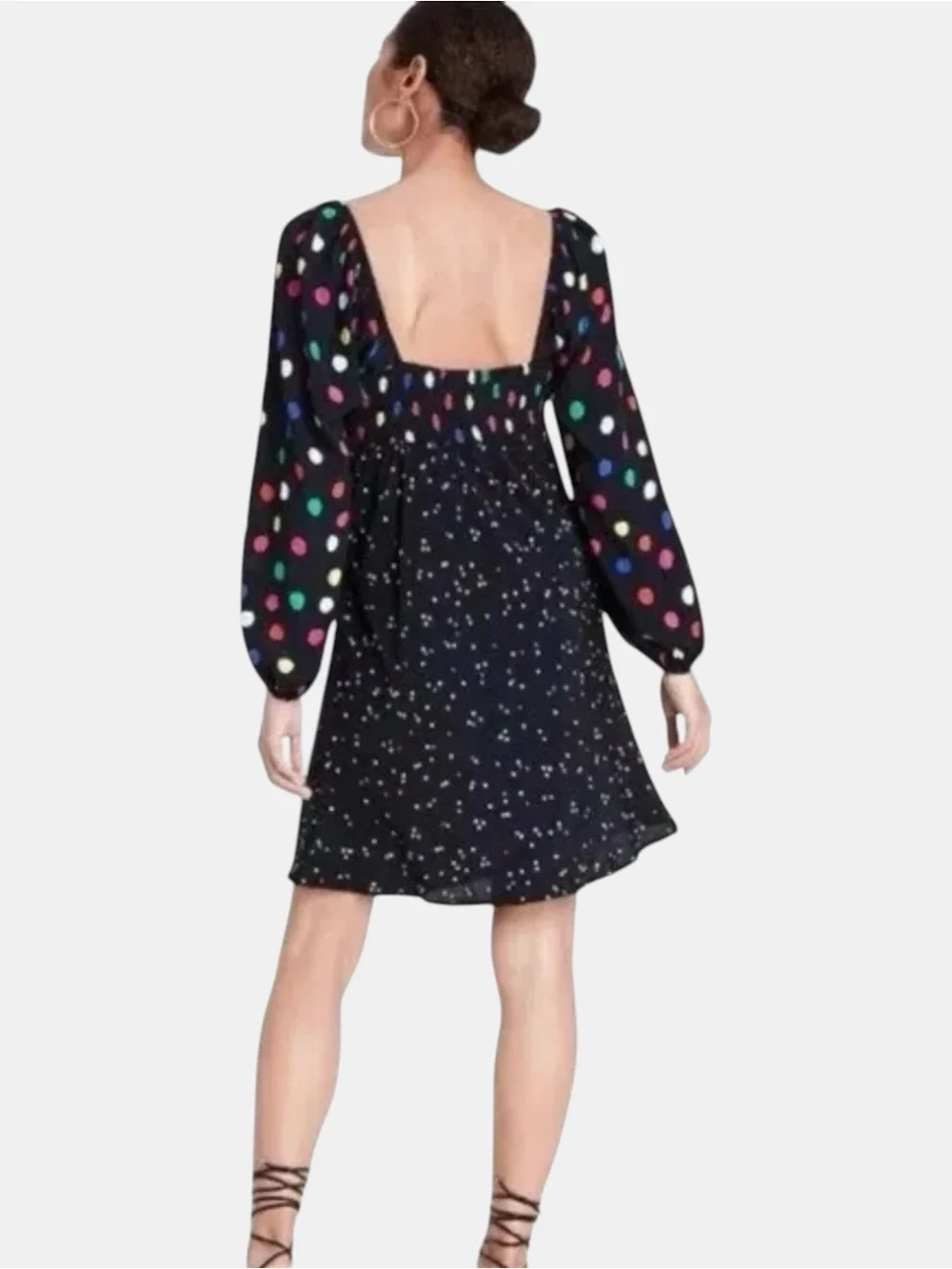 RIXO Black Multicolor Polka Dot Puff Sleeve Mini Dress - Picture 2 of 5
